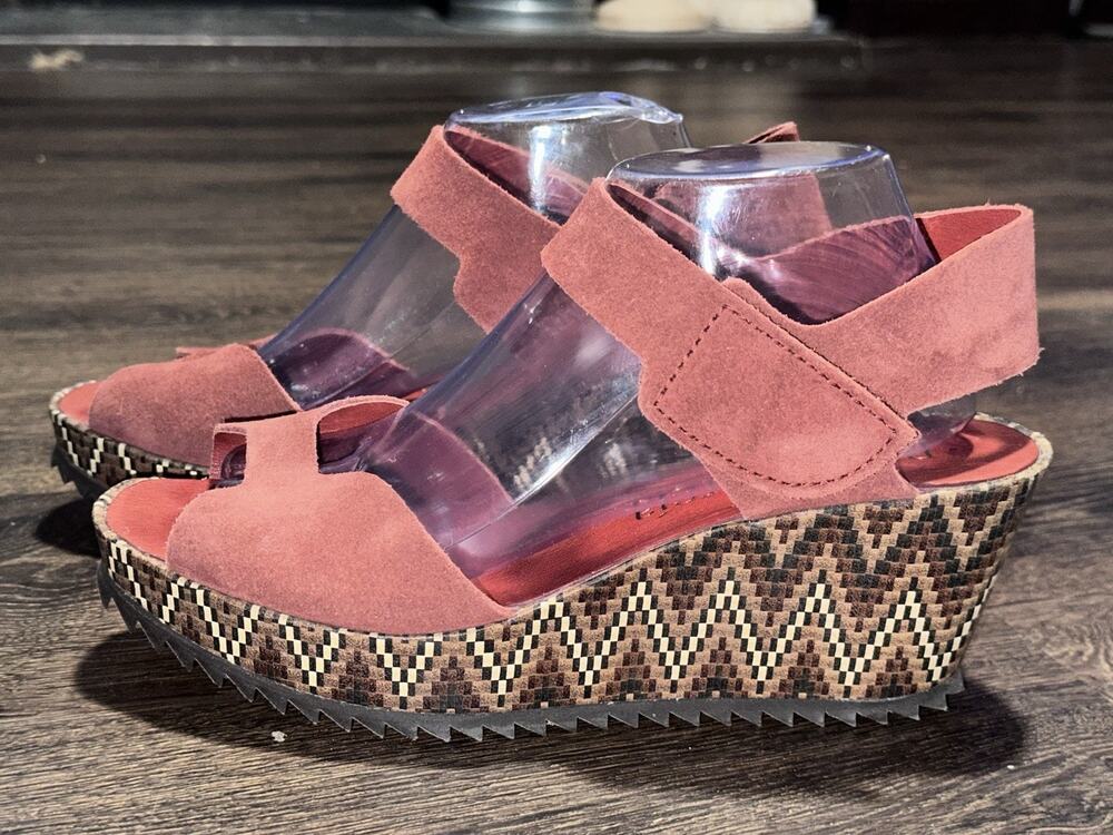 Pedro Garcia Fama Red Suede Wedge Sandals Women’s 41 US 10